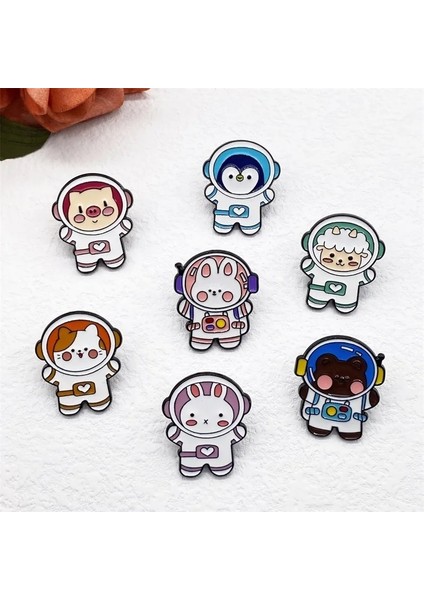 Stil-6 Astronot Spaceman Karikatür Küçük Hayvan Metal Emaye Broş Retro Moda Sevimli Tavşan Koyun Domuz Penguen Rozeti Pin Takı Hediye (Yurt Dışından) modelleri