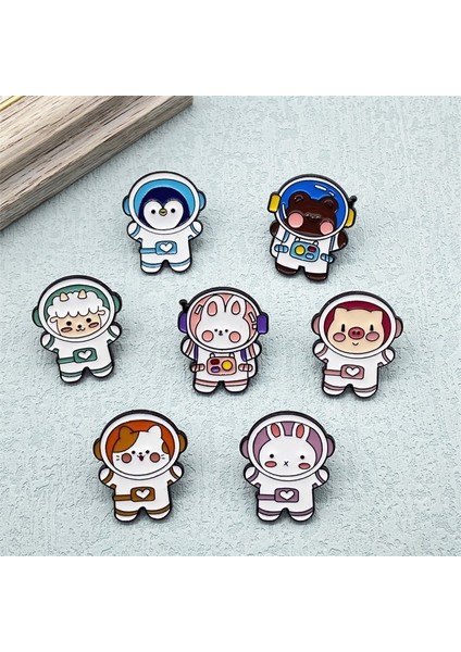 Stil-6 Astronot Spaceman Karikatür Küçük Hayvan Metal Emaye Broş Retro Moda Sevimli Tavşan Koyun Domuz Penguen Rozeti Pin Takı Hediye (Yurt Dışından) fırsatları