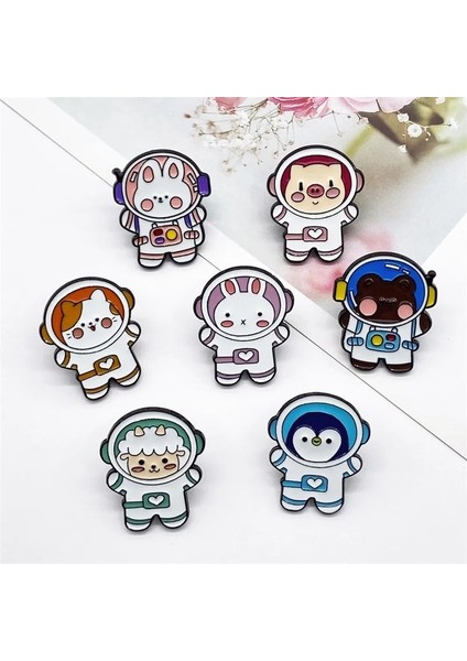 Stil-6 Astronot Spaceman Karikatür Küçük Hayvan Metal Emaye Broş Retro Moda Sevimli Tavşan Koyun Domuz Penguen Rozeti Pin Takı Hediye (Yurt Dışından) indirimleri