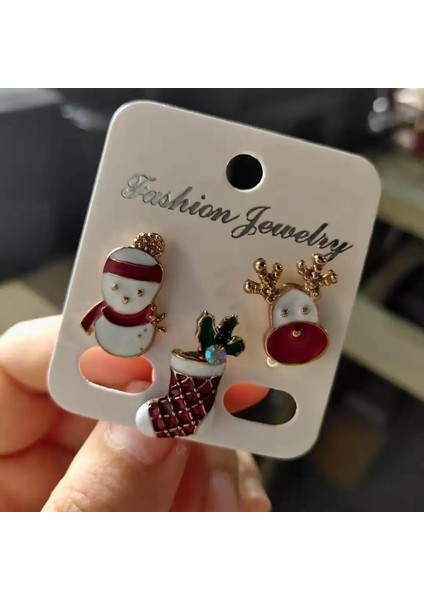 Style-4 3 Adet/takım Merry Christmas Broş Noel Çorap Noel Ağacı Elk Emaye Rozeti Küçük Broş Kadın Moda Parti Takı Hediyeler (Yurt Dışından)