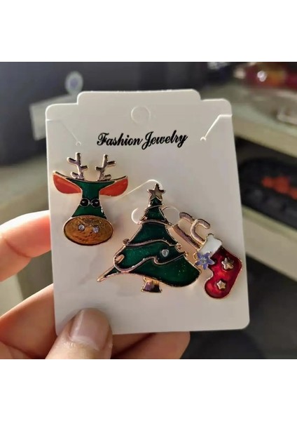 Style-4 3 Adet/takım Merry Christmas Broş Noel Çorap Noel Ağacı Elk Emaye Rozeti Küçük Broş Kadın Moda Parti Takı Hediyeler (Yurt Dışından)
