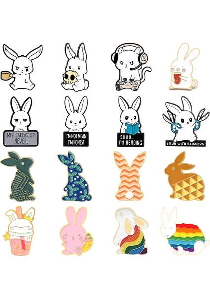 STYLE-22XZ2037 Karikatür Sevimli Hayvan Tavşan Emaye Pimleri Renkli Tavşan Aşk Arkadan Görünüm Okuma Ay Alaşım Broş Tatlı Rozeti Kadın Takı Hediye (Yurt Dışından) fiyatları