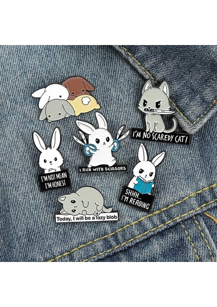 STYLE-22XZ2037 Karikatür Sevimli Hayvan Tavşan Emaye Pimleri Renkli Tavşan Aşk Arkadan Görünüm Okuma Ay Alaşım Broş Tatlı Rozeti Kadın Takı Hediye (Yurt Dışından) modelleri