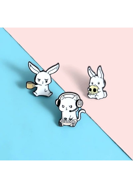 STYLE-22XZ2037 Karikatür Sevimli Hayvan Tavşan Emaye Pimleri Renkli Tavşan Aşk Arkadan Görünüm Okuma Ay Alaşım Broş Tatlı Rozeti Kadın Takı Hediye (Yurt Dışından) fırsatları