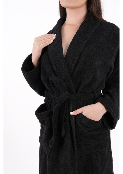 Soft Line Pamuklu Şalyaka (L- x l-2 x l-3 x l-4 x l) Büyük / Battal Beden Siyah Renkli Bornoz