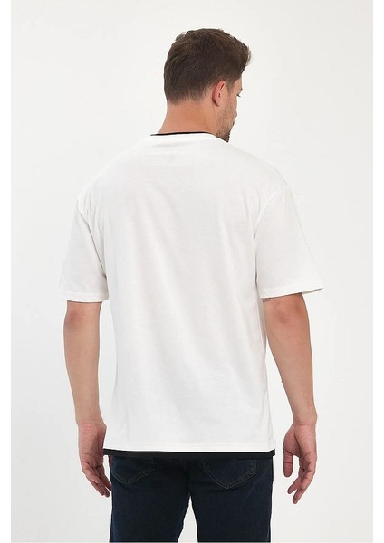 Erkek Bisiklet Yaka Eteği Yakası Garnili Rodi Jeans Yazılı Bisiklet Yaka Oversize T-Shirt fırsatları