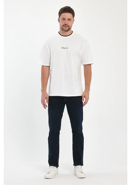 Erkek Bisiklet Yaka Eteği Yakası Garnili Rodi Jeans Yazılı Bisiklet Yaka Oversize T-Shirt indirimleri