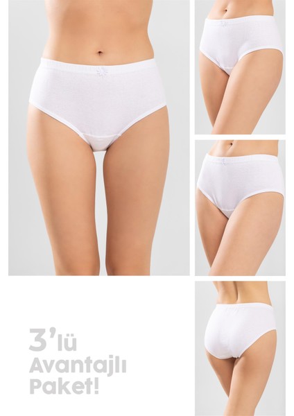 Kadın Pamuklu Lastikli Bato Külot 3'lü Paket Beyaz