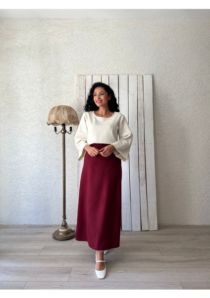 Bordo Uzun Kaşe Etek modelleri