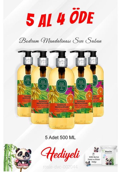 Bodrum Mandalinası Zeytinyağlı Sıvı Sabun 500 ml 5 Al 4 Öde ve Rosie Pamuk