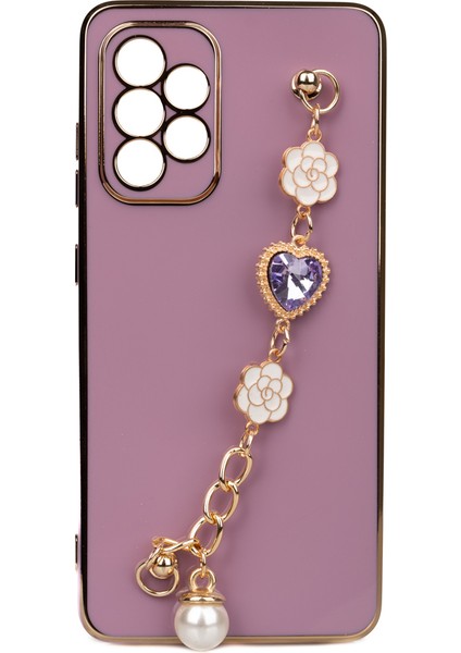 Galaxy A52 Kılıf El Tutamaçlı Kamera Korumalı Zore Taka Silikon Kapak-Mor