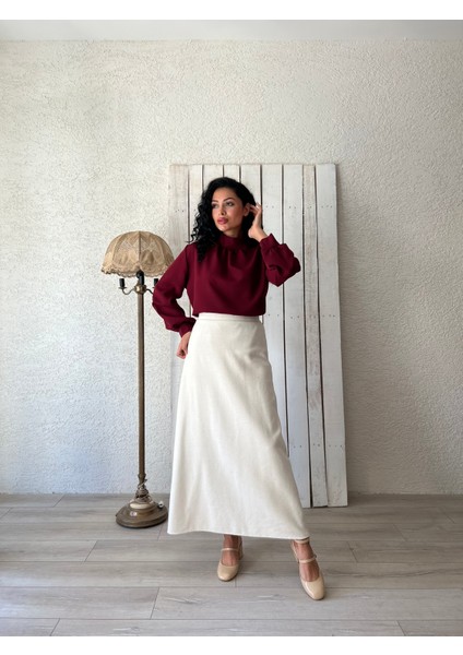 Krem Uzun Kaşe Etek modelleri