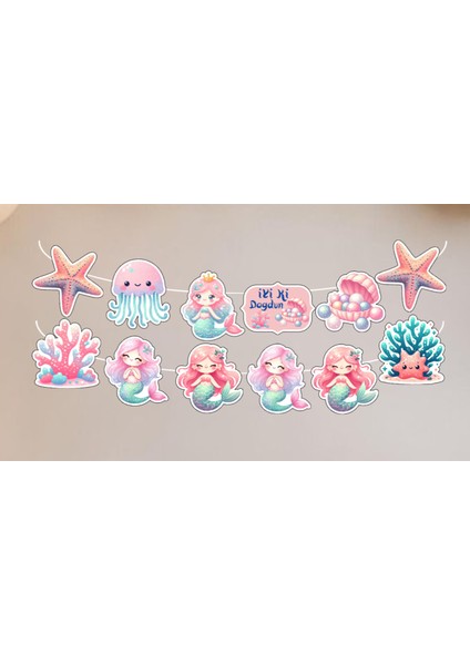 Denizkızı Temalı Doğumgünü Banner Flama 12 Parça Parti Süsü Doğum Günü Süsü Kalın Karton Ipli fiyatları