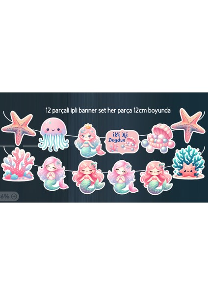 Denizkızı Temalı Doğumgünü Banner Flama 12 Parça Parti Süsü Doğum Günü Süsü Kalın Karton Ipli modelleri