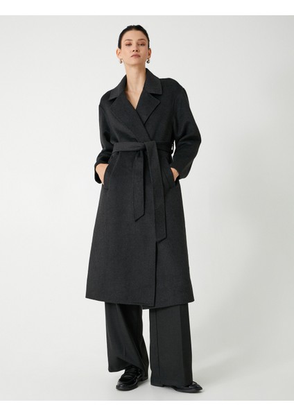 Uzun Kaşe Kaban Yün Karışımlı Kemerli Cepli fiyatları