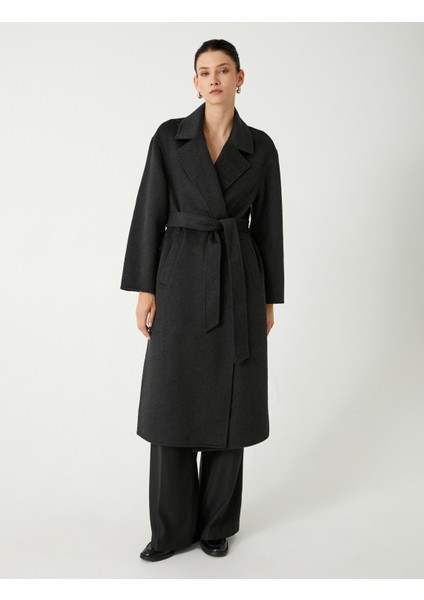 Uzun Kaşe Kaban Yün Karışımlı Kemerli Cepli modelleri