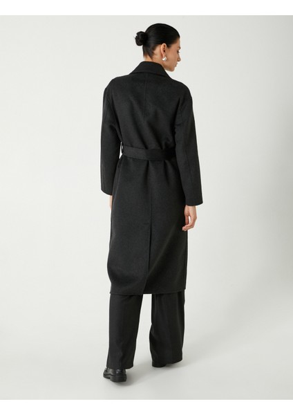 Uzun Kaşe Kaban Yün Karışımlı Kemerli Cepli fırsatları