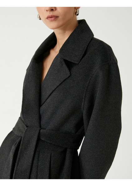 Uzun Kaşe Kaban Yün Karışımlı Kemerli Cepli indirimleri