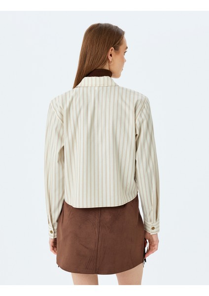 Metal Aksesuarlı Çizgili Uzun Kollu Düğmeli Gömlek fırsatları