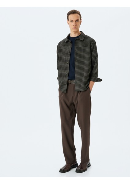 Düğmeli Uzun Kollu Boxy Viskon Karışımlı Ekoseli Gömlek Ceket