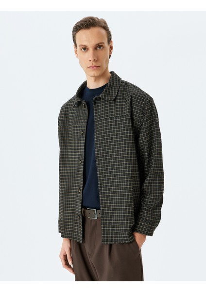 Düğmeli Uzun Kollu Boxy Viskon Karışımlı Ekoseli Gömlek Ceket modelleri