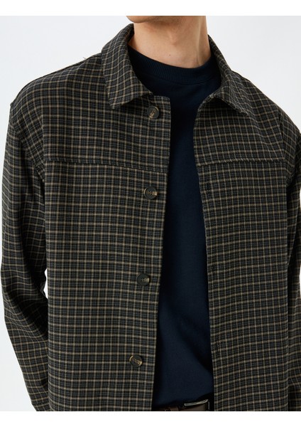 Düğmeli Uzun Kollu Boxy Viskon Karışımlı Ekoseli Gömlek Ceket indirimleri