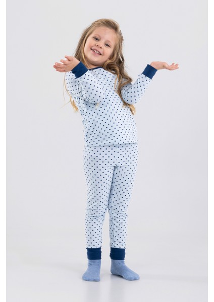 Kız Çocuk Uzun Kollu Pijama Takımı 9198 Mavi