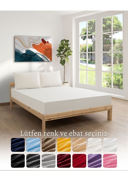 Krem Renkli Lastikli Çift Kişilik Çarşaf Takımı (Pamuklu Nevresim Kumaşı, Yastık Kılıflı) 7 Farklı Ebat