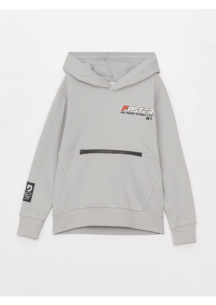 Lcw Kids Gri Baskılı Uzun Kollu Erkek Çocuk Hoodie