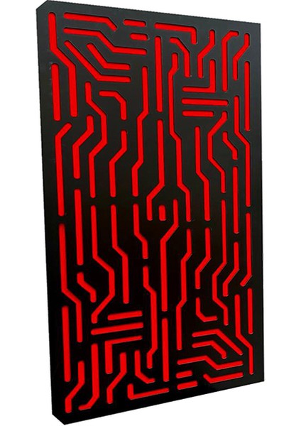 50*100 cm Ahşap Difüzör Akustik Panel Siyah - Kırmızı Desen
