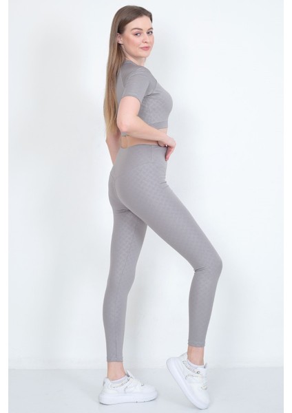 Kadın Yüksek Bel Likralı Toparlayıcı Dalgıç Kumaş Koşu & Fitness Yoga & Pilates Crop-Tayt 2 Li Takım fiyatları