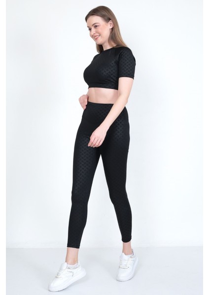 Kadın Yüksek Bel Likralı Toparlayıcı Dalgıç Kumaş Koşu & Fitness Yoga & Pilates Crop-Tayt 2 Li Takım fiyatları