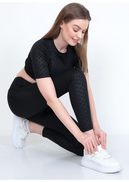 Kadın Yüksek Bel Likralı Toparlayıcı Dalgıç Kumaş Koşu & Fitness Yoga & Pilates Crop-Tayt 2 Li Takım modelleri