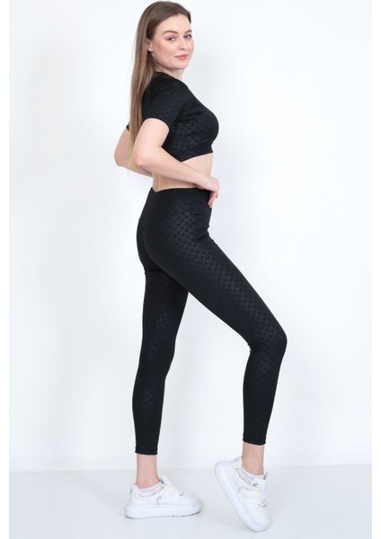 Kadın Yüksek Bel Likralı Toparlayıcı Dalgıç Kumaş Koşu & Fitness Yoga & Pilates Crop-Tayt 2 Li Takım fırsatları