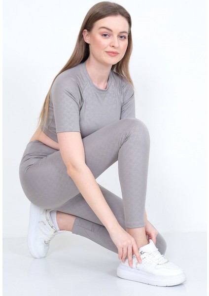 Kadın Yüksek Bel Likralı Toparlayıcı Dalgıç Kumaş Koşu & Fitness Yoga & Pilates Crop-Tayt 2 Li Takım indirimleri