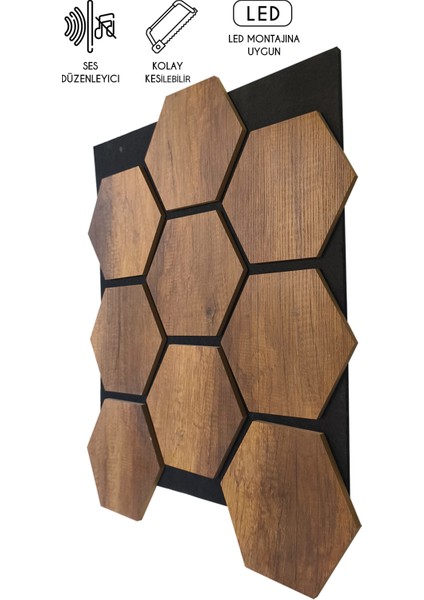 Mdf Ahşap Altıgen Petek Akustik Duvar Kaplama Paneli - 60 x 70 cm