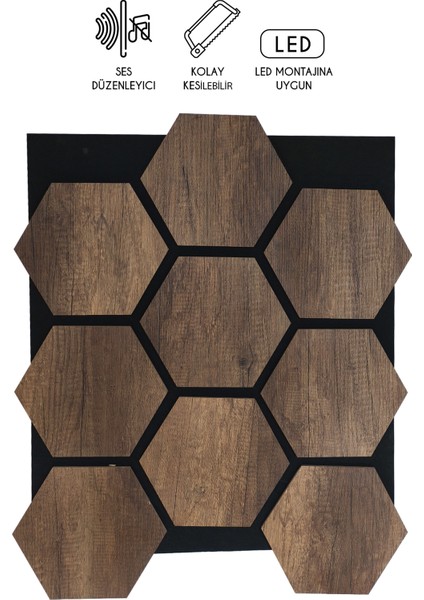 Mdf Ahşap Altıgen Petek Akustik Duvar Kaplama Paneli - 60 x 70 cm