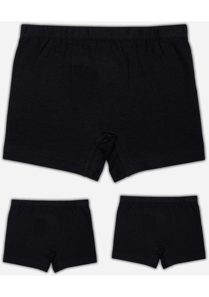 Erkek Çocuk Pamuklu Havlu Bel Düz Klasik Boxer 3'lü Paket Siyah