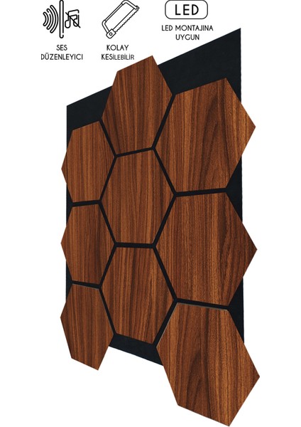 Mdf Ahşap Altıgen Petek Akustik Duvar Kaplama Paneli - 60 x 70 cm