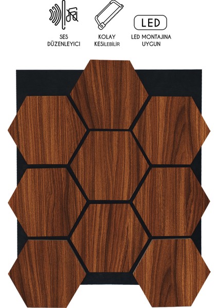 Mdf Ahşap Altıgen Petek Akustik Duvar Kaplama Paneli - 60 x 70 cm