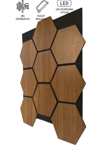 Mdf Ahşap Altıgen Petek Akustik Duvar ve Kaplama Paneli - 60 x 70 cm