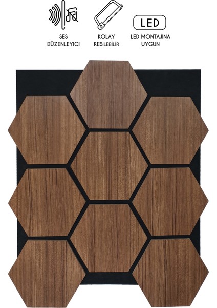 Mdf Ahşap Altıgen Petek Akustik Duvar ve Kaplama Paneli - 60 x 70 cm
