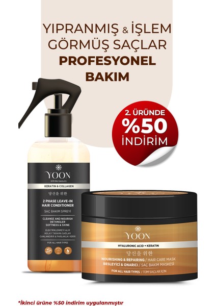 Vegan Saç Bakım Spreyi & Maskesi 250ML, Hyaluronik Asit, Keratin, Kolajen ve B7 Biotinli 2'li Set