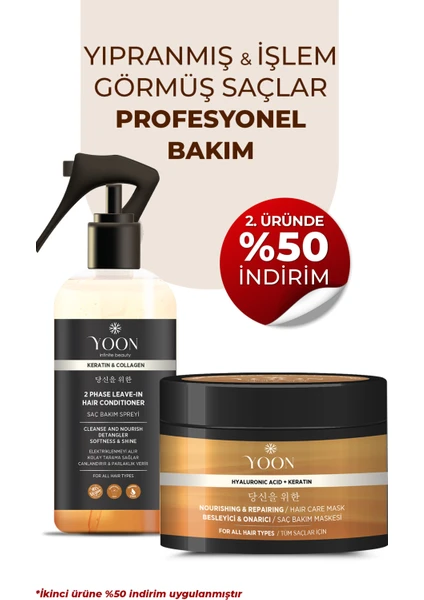 Vegan Saç Bakım Spreyi & Maskesi 250ML, Hyaluronik Asit, Keratin, Kolajen ve B7 Biotinli 2'li Set