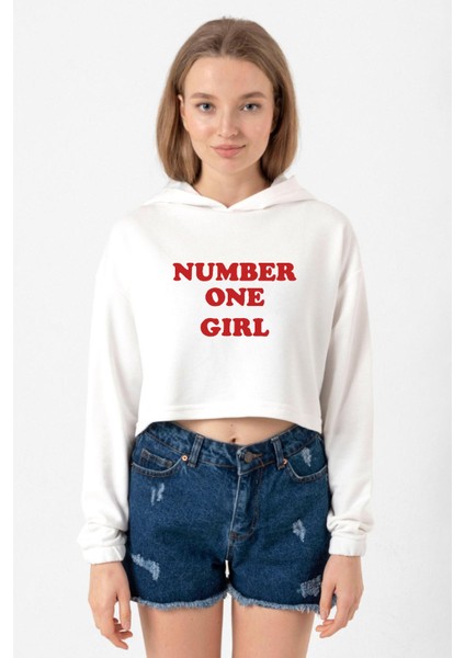 Rose Number One Girl Ekru Kadın Crop Kapşonlu