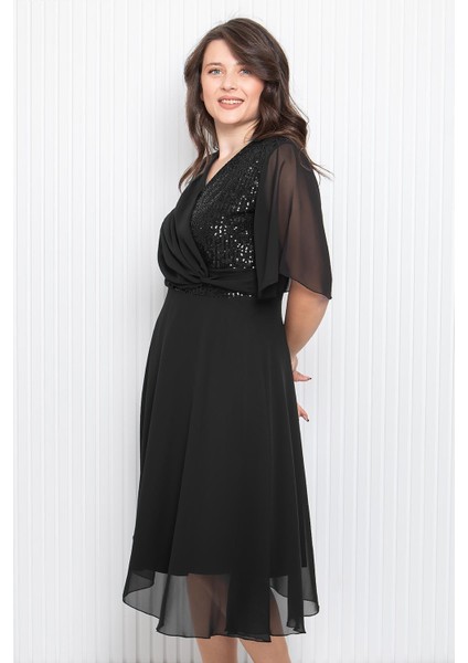 Payet Detaylı Şifon Abiye Siyah MDV360 fiyatları