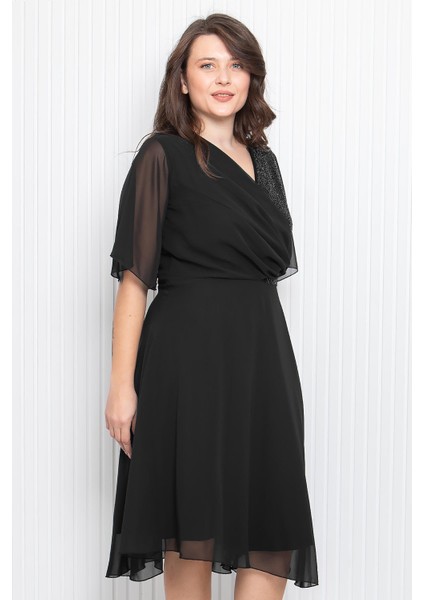 Payet Detaylı Şifon Abiye Siyah MDV360 modelleri