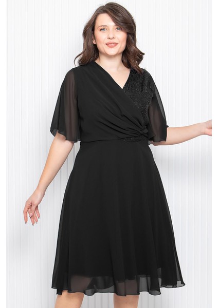 Payet Detaylı Şifon Abiye Siyah MDV360 fırsatları