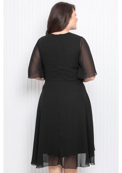 Payet Detaylı Şifon Abiye Siyah MDV360 indirimleri