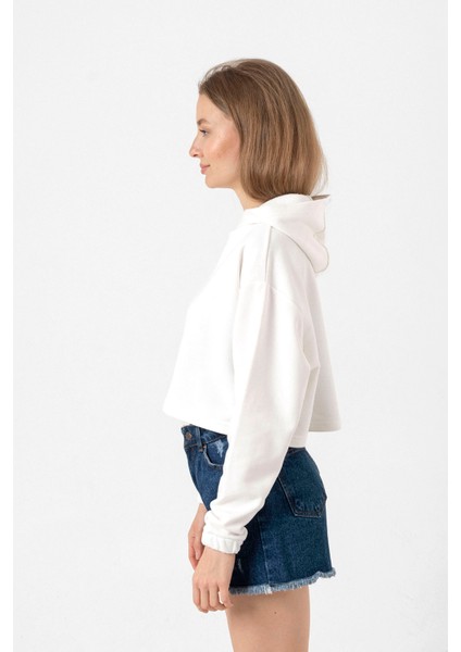 Blackpink Minimalist Ekru Kadın Crop Kapşonlu fiyatları